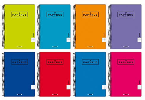 Unipapel 98442094. Lot de 5 cahiers millimétrés, Papyrus 08-Uniclasic, format folio, papier 90 g, 80 feuilles, couleurs aléatoires, couverture en polypropylène