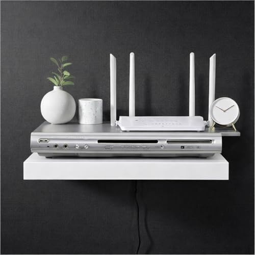 spot on dealz® 45cm Wall Floating Media Shelf TV Sky Box, DVD, PS4, X-box Space for Wires Living Room Decoration Modern Rectangular Wall Plug & Screws Included