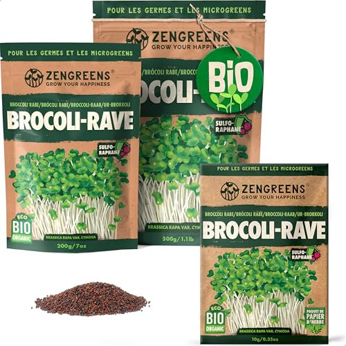 ZenGreens® - Semi di cima di rapa biologico - Scegli tra 10g, 200g e 500g - Germogli di cima di rapa - Germinazione superiore al 97% - Microgreens