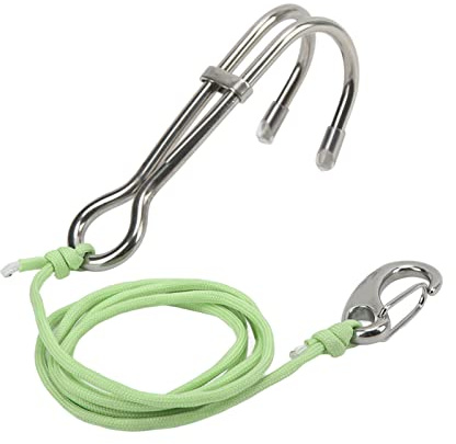 DEWIN Riffhaken Tauchen, Riffhaken Grün mit Leuchtender Schnur Edelstahl Doppelender Strömungshaken Scuba Safety Zubehör mit Schnellverschluss für Höhlentauchen Felsentauchen (Hellgrün)