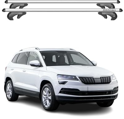 OMAC Dachträger Grundtäger kompatibel mit Skoda Karoq 2017-2025 Aluminium 90kg Silber 2tlg Offene Reling für Fahrradträger, Dachboxen, Skiträger Abschließbar