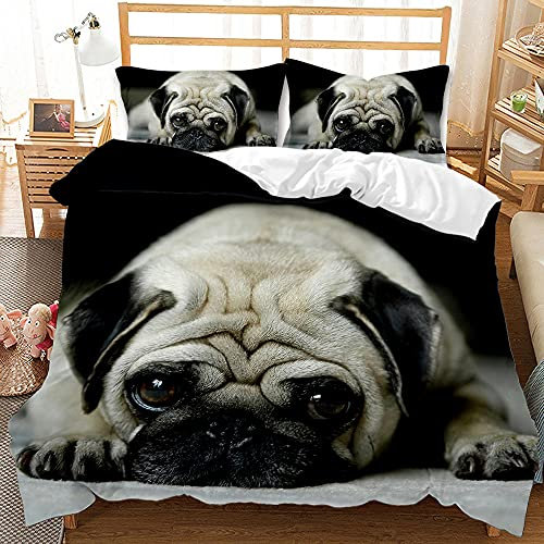 ESAAH Niedliche Katze Und Hund Bettwaren-Sets, Mikrofaser-Bettbezug-Sets 3-teilig,Bettbezug Und Kissenbezug, Bettwaren-Sets Kinder (A4,220x240cm+80x80cmx2)
