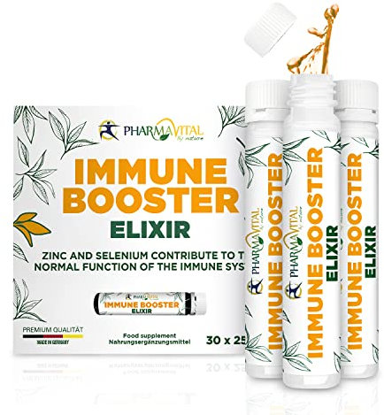 Pharmavital Immune Booster Elixier mit Zink und Selen zur Unterstützung des Immunsystems - Vitamin Komplex - 30 shots – 300mg Vitamin C pro Tagesdosis