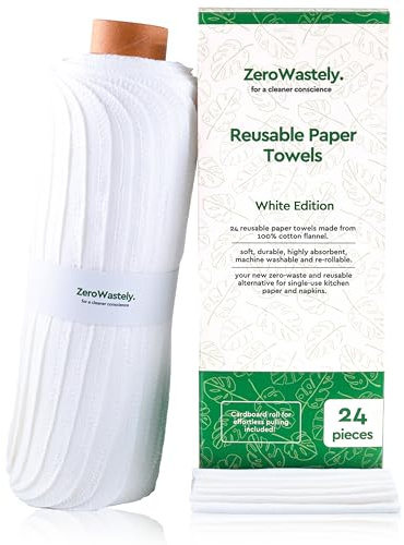 ZeroWastely Toallas de papel de algodón reutilizables, paquete económico de 24 toallas lavables, absorbentes, súper suaves, sin papel, reducen los residuos