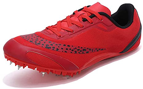 SDEQA Unisex Spikes Leichtathletikschuhe Trainingsschuhe Leichte strapazierfähige Sprint-Laufschuhe mit Spikes und Sprint Herren Damen und Kinder,Rot,36 EU