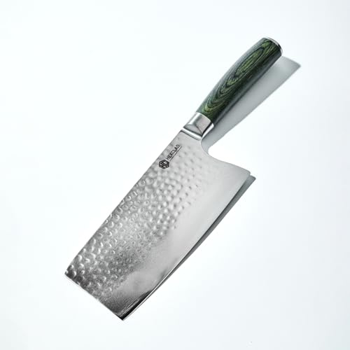 HexClad Hackmesser 18 cm – japanischer Damaststahl, Full Tang | Rostfreie Klinge aus Damaststahl, Full-Tang-Konstruktion, Pakkaholzgriff, kraftvoll für Fleisch & Kräuter