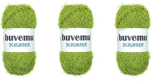 Buvemu Scrubber Yarn for Crocheting Knitting Dishcloths Washcloths Crafty Items, 100 Gram (3.53 Ounces) 88 Yards (80 Meters) (Light Green) (3 Skeins)