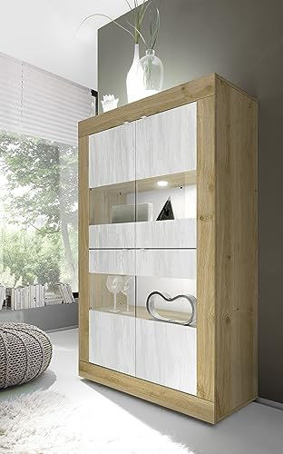 Vitrine >Belinda< in Eiche Cadiz/Weiss - 102x162x43cm (BxHxT)