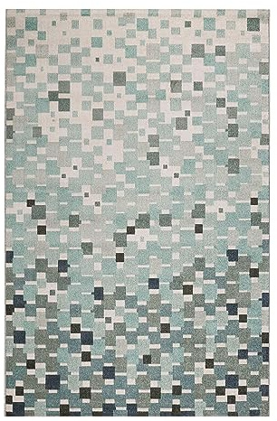 Wecon Home Pacific gewebter Outdoor-Teppich, 80 x 150 cm, blau | wetterfester Indoor & Outdoor Teppich mit Mosaik-Muster ideal für Balkon, Terrasse, Küche, Flur, Wohnmobil