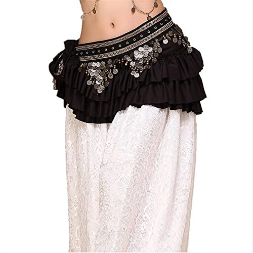 QUNINE Bauchtanzgürtel für Damen, Hüfttuch, Bauchtanz-Kleidung, Kostümzubehör, Fransenwickel, Retro-Münzen, Gürtel, Hüfttuch (schwarz, Einheitsgröße)