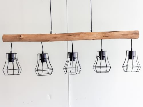 hängelampe esstisch Holz-5,Pendelleuchte holz 5 flammig esstisch lampen (ohne Glühbirne),Metall/Holz