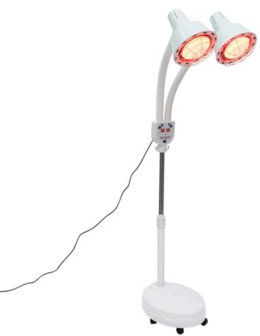 HINOPY Lampe infrarouge 275 W - Double tête réglable à 360 ° - Chauffage électrique de thérapie infrarouge - Lampe chauffante avec support et télécommande - Pour le traitement des contractions et des