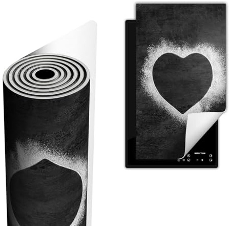 TMK ArtDeko Herdabdeckplatte Ceranfeld abdeckung Aufrollbare Matte für Induktion Einteilig 30x52 cm, Herz Schiefer