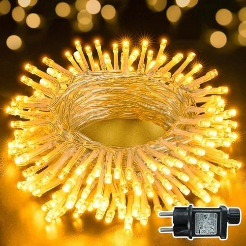 Ollny Guirlande lumineuse LED 10 m 100 LED, guirlande lumineuse de Noël IP44 étanche avec télécommande et minuterie, 8 modes, décoration de fête pour Noël, anniversaire, mariage, salon, blanc chaud