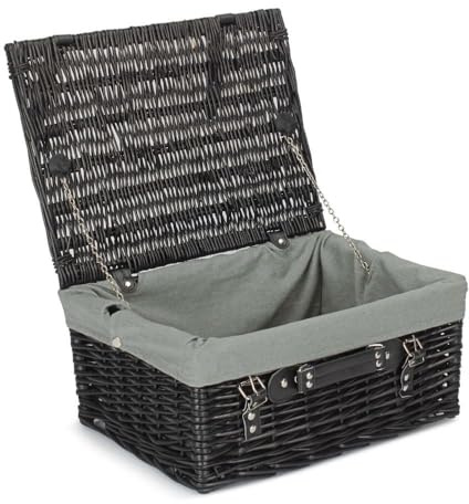 41 cm leerer Picknickkorb aus schwarzem Weide mit grauem Futter