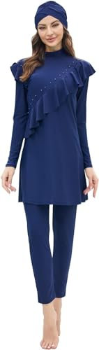 Muslim Swimsuits for Women Full Coverage Swimwear Modest Islamic Hijab Ladies Swimming Burkini Bathing Suit (L,S1)