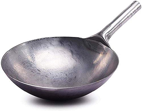 Sartén De Hierro Antiadherente Tradicional China Forjada A Mano, Olla De Cocina Wok De Acero Al Carbono Preregulada Sin Recubrimiento Engrosada, 32Cm