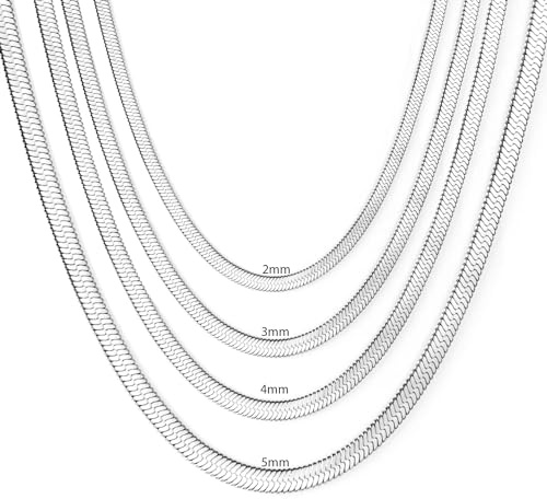 JoyasMinerales Collar Cadena Acero Inoxidable Serpiente Plana Mujer - Plata, Oro, Negro o Oro Rosa - 2mm/3mm/5mm Ancho - 45-55cm Largo - Con Caja de Joyería (Plata 2mm, 55.00, Centímetros)