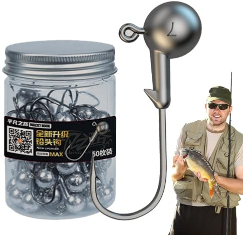 Cabezales plomados redondos, Ganchos de cabeza plomada de pesca, Cabeza de bola redonda con flequillo, aparejos de pesca reforzados, 50 piezas, para pescadores de Trucha y Bar