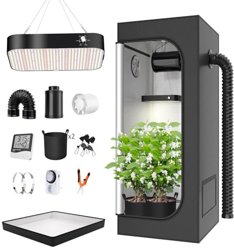 TOPRON Grow Box Kit Completo, 140x140x200cm Growbox, Set Completo di Tende da Coltivazione Idroponica 600D con Lampada LED a Spettro Completo Dimmerabile da 200W