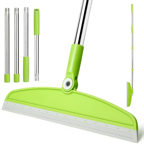 XXFLOWER Silicone Air Broom,Multifunction Magic Broom with Long Handle，Adjustable Rubber Squeegee Sweeping Water for Indoor Hardwood Floors,Kitchen,Concrete Floor,Bathroom Tile(Gray Green)