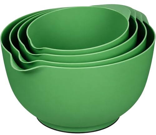 BoxedHome Mixing Bowls with Easy Pour Spout, Non-Slip Base, Large 4.3L, 3.3L, 2.3L, 1.6L, Nesting Salad Bowls for Kitchen Storage, BPA-Free, Dishwasher & Microwave Safe, Ideal for Baking, Apple Green