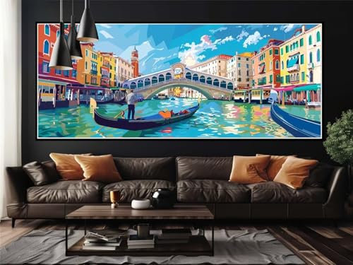 Malen Nach Zahlen Stadt Venedig Malen Nach Zahlen Erwachsene, DIY Set Ölgemälde Malen Nach Zahlen XXL, Acrylfarben Painting by Numbers Bastelset, Geschenk Wanddekoration, 20x50cm (Ohne Rahmen)-YH240