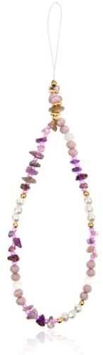 OFFCUP Dragonne Telephone Portable, 1PCS Chaîne Téléphone Portable Charme De Téléphone, Anti-Perte Bohème Longe de Téléphone, Cristal Naturel Bracelet Telephone avec Perles (A)