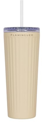 Flamingueo Termo 0,8L - Botella Agua Acero Inoxidable - Vaso Termico - Con Pajita - Bebidas Frías 24h y Calientes 10h - Taza Termica - Beige