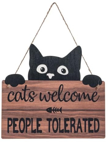 ZCBZBN Katzen Willkommen, Menschen Toleranz HöLzerne TüR HäNgende Dekoration, Lustige Schwarze Katze Willkommen HöLzerne HäNgende Zeichen Home Decor, Haustier Katze Liebhaber TüR Kunst Dekoration