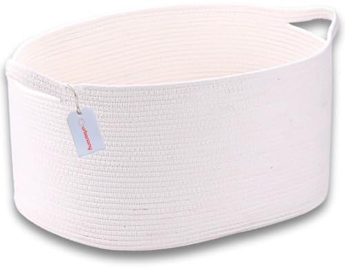 Urbanony Extra Large Cotton Rope Laundry Basket 65L – Woven Blanket, Toy & Storage Basket for Living Room, Nursery & Bedroom – Durable 10mm Thick Rope, Soft & Decorative Home Organiser (55×38×30cm)