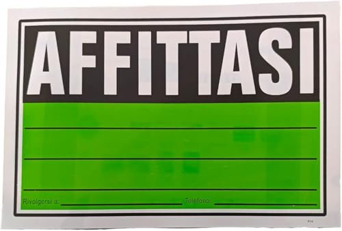 Cartello Affittasi in PVC Plastificato 30x20cm per Visibilita a Distanza Resistente agli Agenti Atmosferici Con Spazio per Nome e Telefono Adesivo per Porte, Vetrine, Cancelli Colore Casuale 5202437