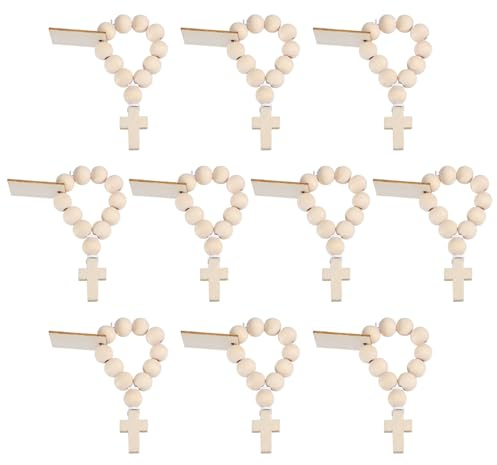 CHGCRAFT 10 Stück Taufe Favors Kreuz Anhänger Holz Kreuz Anhänger christliche Charms Geschenke mit Holz runden Perlen für Armband Halskette Schmuck Craft Making