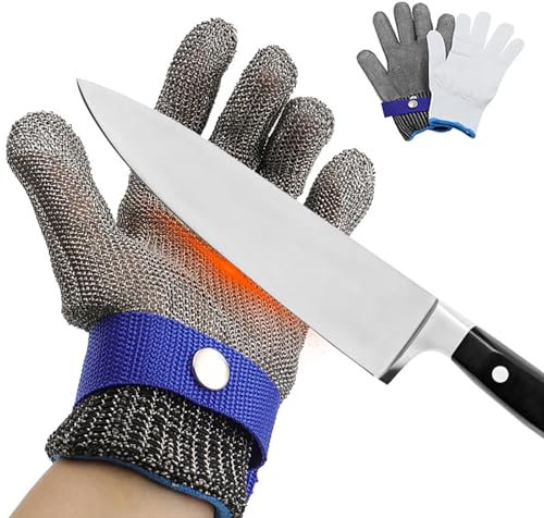 SNBGRYE Schnittschutzhandschuhe Aus Metall, Sicherheitsarbeitshandschuhe, Metzgerhandschuhe Aus Edelstahl 316L, Schutzstufe 5, FüR Den Metzgerbetrieb Mit Elektrischen SäGen,XS