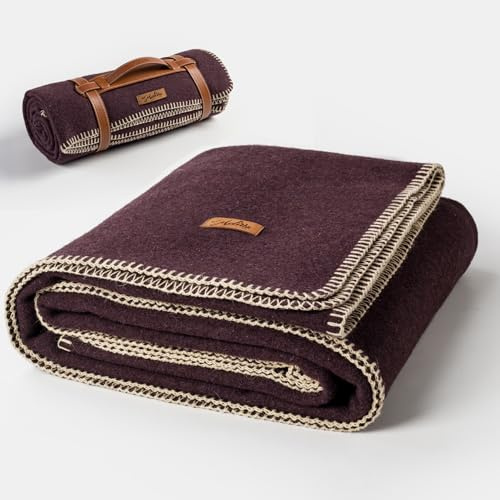 Molithe 100% Wool Blanket, 62 x 86, Warm, Thick, Washable, Military Wool Blanket, Great for Camping, Outdoors, Sporting Events, Survival Kits，Plum | Great for Camping, Picnic, Outdoors, Travel, Cars, Sporting Events, Survival Kits