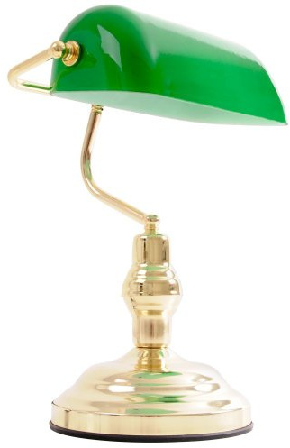 Bankerlampe LED Tischlampe Schreibtischleuchte Glas grün Leselampe, Metall messing, 9W 810lm warmweiß, LxH 25 x 36 cm