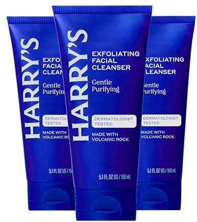 Harry's Exfoliating Face Wash for Men, Gentle Facial Skin Care Products with Volcanic Rock Exfoliant, Dermatologist Tested, 150ml, 3 Pack
