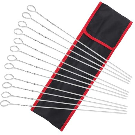 UKCOCO 12piezas Brochetas De Inoxidable Reutilizables Pinchos Para Asar Pollo Verduras y Kebab Incluye Bolsa De Transporte Para Bbq Al Aire