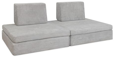 Ehrenkind® Hüpfsofa Kinder mit Taschenfederkern, Spielsofa & Hüpfkissen aus Cord, modulares Kindersofa fördert Motorik & Kreativität, Bezug waschbar, Made in Austria, Hellgrau