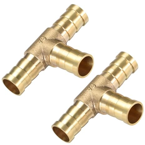 TA-VIGOR 2Pcs 12mm Brass T-Barb Splicer Connector, 3-Way Fuel Hose Barbed Fitting, T-Shaped Tube Splitter for Water, Fuel, Gas, Air and Oil Lines