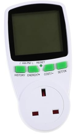 Lurrose Digital Power Meter Socket Uk Plug Ac230v Electricity Usage Monitor Wattage Voltage Tester Energy Consumption Analyzer Measuring Socket with Lcd Display