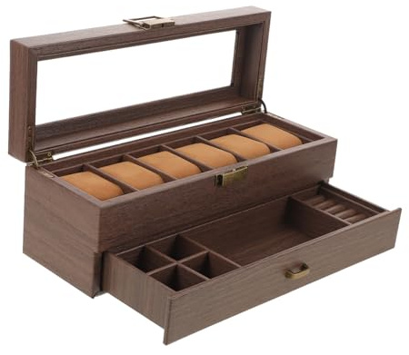 Yardwe Porte-Montres Bois Couvercle Verre Coffret de Rangement pour Collection de Montres Homme et Femme