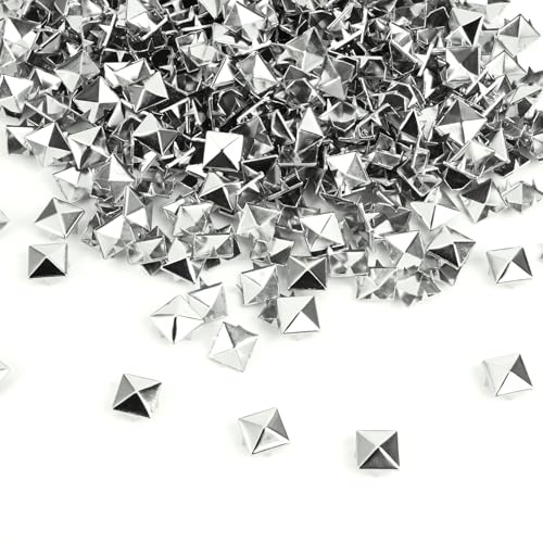 500 Stück Quadratische Nieten Metall, 10 mm Studs Pyramiden Spike Nieten für Leder Silber, Dekorative Metall Ziernieten DIY Punk Nietens für Kleidung, Taschen, Lederband, Schuhe, Mäntel, Handschuhe