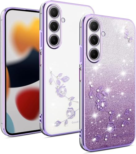 PONRFEKT Funda Brillante para Motorola Moto E40,Funda Transparente antigolpes con Diamantes Brillantes,Marco electrochapado,Carcasa Protectora Bonita para Mujeres y niñas-Morado