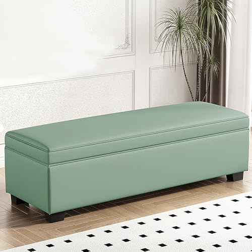 Grüne Ottomane Aufbewahrungsbank mit gepolstertem Sitz, große Aufbewahrungslösung für Wohnzimmer & Schlafzimmer, stilvolle Bettbank, 110 x 40 x 40 cm, Mehrzweckfell