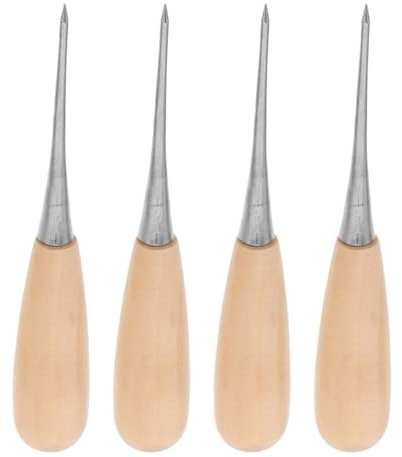 IWOWHERO 4 Pezzi Punteruoli per Cucito in Legno Ergonomici Attrezzi per Te e Artigianato Punteruolo per Pelle e Manico Compatto per Lavori di Cucito Rilegatura e Riparazioni