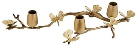Ginkgo Branch Candle Holder, 3-Cup Gold Metal Candlestick for Dining Table Centerpiece, Wedding Decor, Living Room Mantel Accents ht Candles