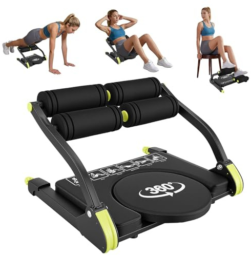 6-in-1 Ab Machine, Foldable Abdominal Exerciser with Adjustable Resistance Knob, Steel Frame & Leather Cushion, Core Workout Exercise Equipment for Home Gym, Target Abs Waist and Full Body