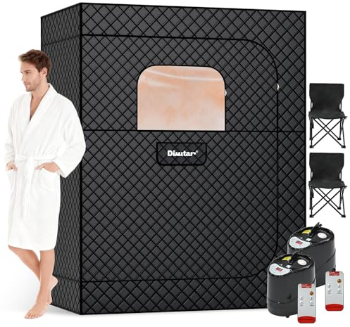 Caja de sauna para 2 personas, sauna portátil para el hogar con 2 vapores mejorados de 3L 1500 W, 2 sillas plegables y alfombrilla antideslizante para spa de relajación, tienda de sauna de vapor