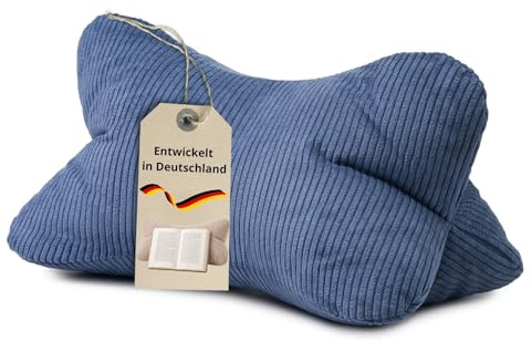 liebling Cord Lesekissen für Bett und Sofa, Bücherkissen, Lesehilfe, 40x25 cm, Leseknochen, Serie Verona, 100% Polyester, waschbar, Dunkelblau